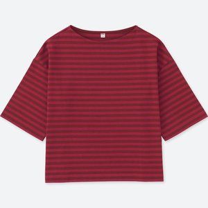 Uniqlo Boxy Boatneck Striped Maroon Shirt
